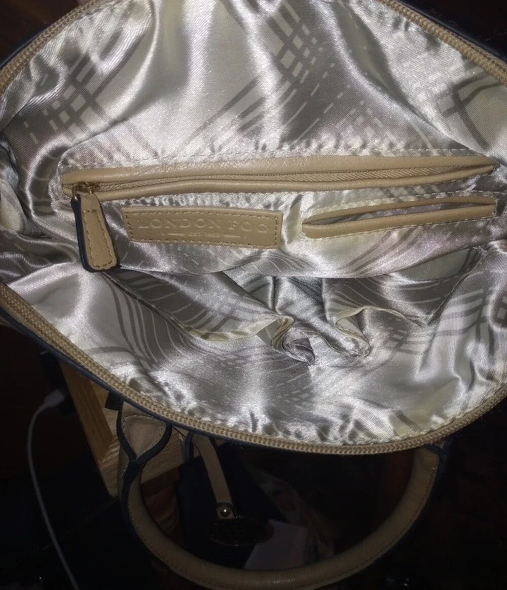 London Fog Cream and Tan Women’s Handbag with Gold Accents